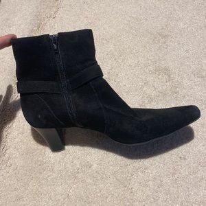 Black Ann Klein heeled  booty with silver hardware. Like new. Size 9